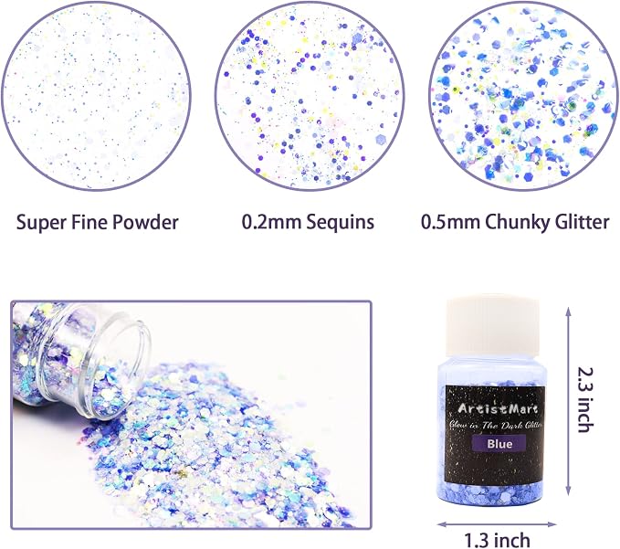 Glow in the Dark Glitter, 12 Colors Chunky Glitter - Image 3