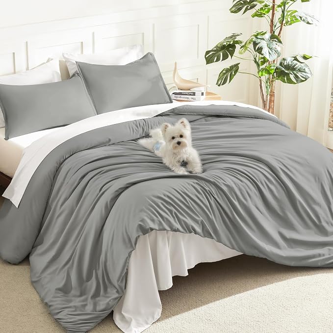 Litanika Comforters Medium Gray Queen Size, 3 Pieces Lightweight Solid Bedding by Litanika