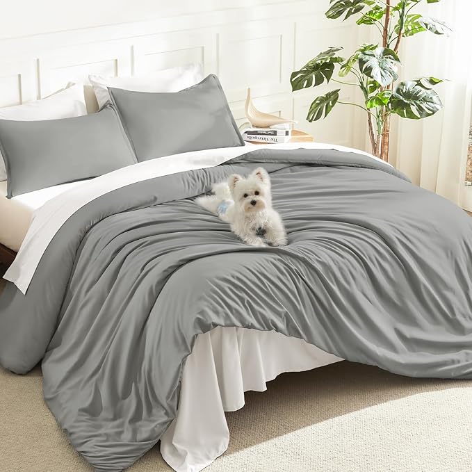 Litanika Comforters Medium Gray King Size, 3 Pieces Lightweight Solid Bedding by Litanika