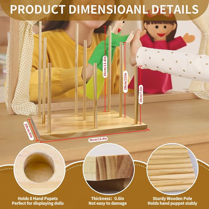 Wooden Puppet Stand, Education Wooden Puppet Tree Store and Display Doll Holder - Image 3
