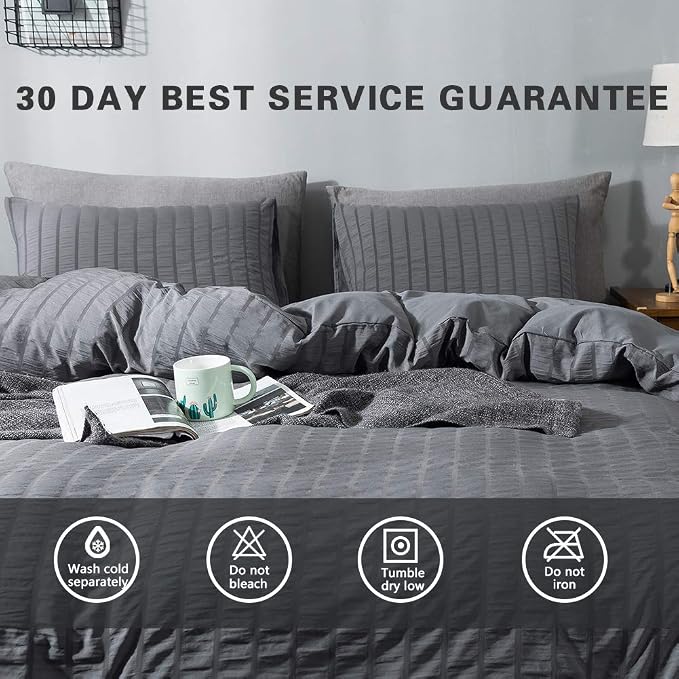 AveLom Dark Gray Duvet Cover Twin Size，2 Pieces Stripe Textured Soft Washed - Image 7