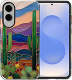 for Samsung Galaxy S25 Edge Case, Stained Glass Cactus Pattern Glossy 2 in 1 - Image 2