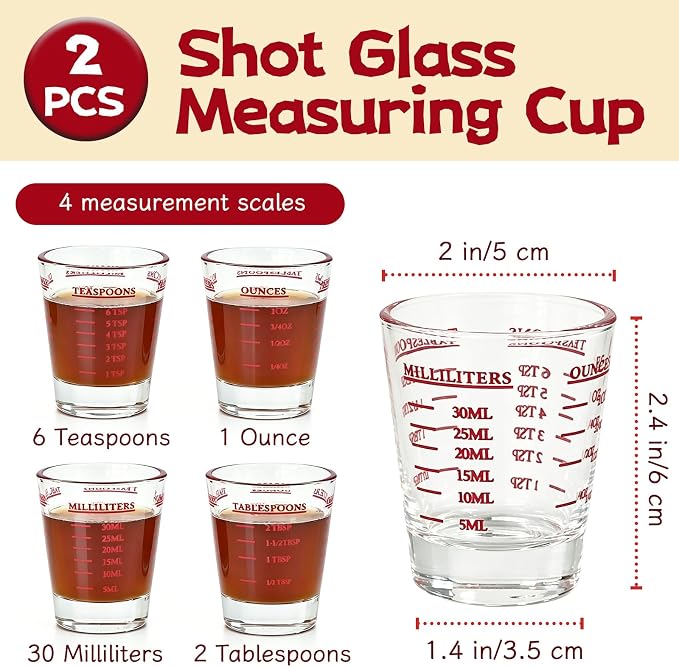 2 Pack High Borosilicate Shot Glass Measuring Cup, Espresso Shot Heavy Glass - Image 2
