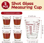2 Pack High Borosilicate Shot Glass Measuring Cup, Espresso Shot Heavy Glass - Image 2