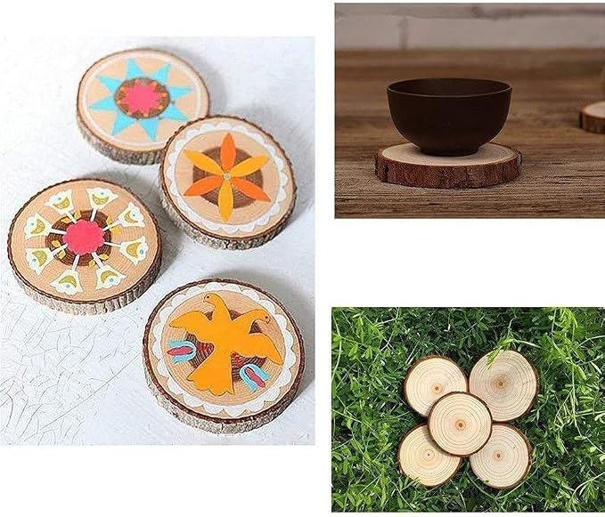 Unfinished Natural with Tree Bark Wood Slices 30 Pcs 2.4"-2.8" inch Disc - Image 3