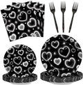Qyeahkj 100 Pcs 2000s Party Plates Napkins Forks Set Black Heart Tableware by Qyeahkj