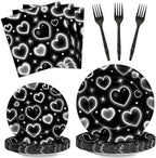 Qyeahkj 100 Pcs 2000s Party Plates Napkins Forks Set Black Heart Tableware by Qyeahkj
