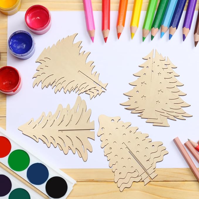 COCHIE DIY 3D Christmas Tree Wood Crafts to Paint, Paintable Unfinished Wooden - Image 6