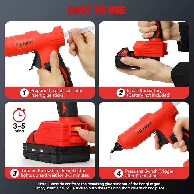 Cordless Hot Glue Gun for Mil-waukee M-18 Battery - 100W Hot Glue Gun and 35PCS - Image 7