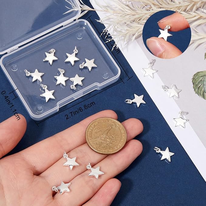 Beebeecraft 1 Box 20Pcs 925 Sterling Silver Plated Star Charms Metal Pentagram - Image 3