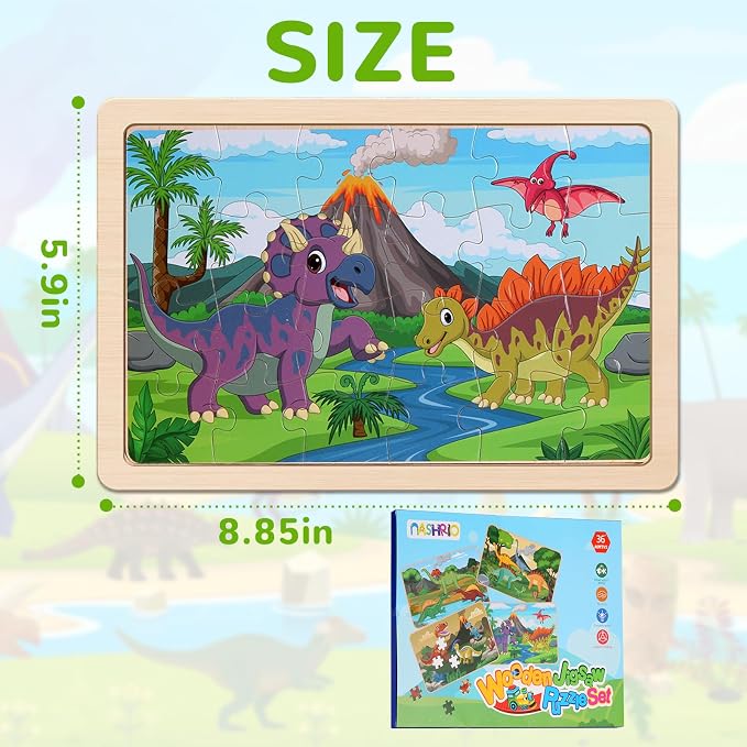 Wooden Puzzles Dinosaur Toys for Kids Ages 3-5, Preschool Educational Brain - Image 7
