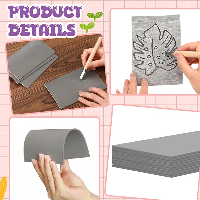 MotiMind 12 Pcs 6 x 8 Inch Linoleum Block Rubber Stamp Carving Blocks Soft - Image 3