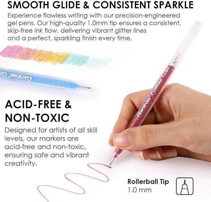Grabie Set of 42 Glitter Gel Pens Set, 1.0mm Fine Tip Gel Pens - Image 3
