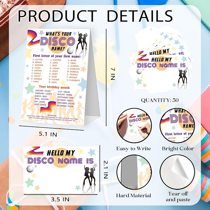 What's Your Disco Name Game Cards, Birthday Game Supplies, 1 Disco Name Game - Image 2