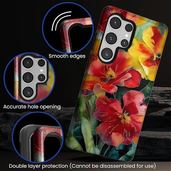 Case for Samsung Galaxy S25 Ultra Case, Vintage Floral Girly Design Hybrid Dual - Image 5