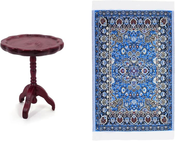 1:12 Scale Miniature Rug Carpet and End Table Wooden Side Table Dollhouse by ArtistryinEveryFlame