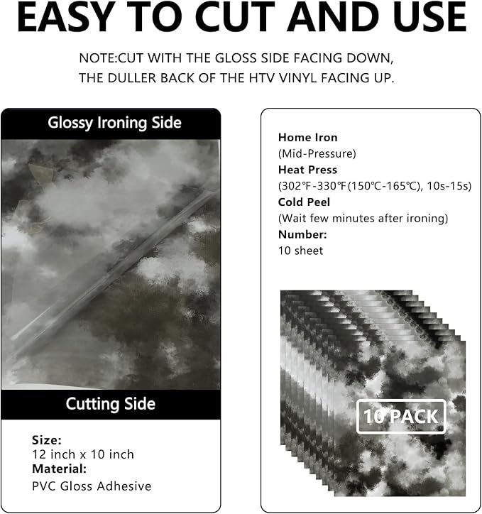 FUNKAKA Tie Dye HTV Heat Transfer Vinyl Bundle, 10 Sheets HTV Vinyl - Image 2