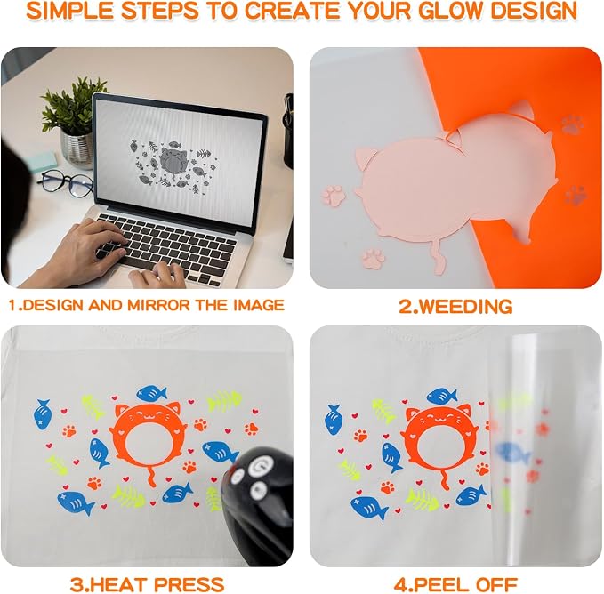 FUNKAKA Glow in The Dark & Fluorescence Heat Transfer Vinyl Bundle, 16 Pack 12" - Image 8