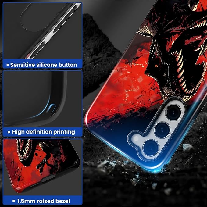 for Samsung Galaxy S23 Case, Cool Dinosaur Red Black Pattern Glossy 2 in 1 - Image 4