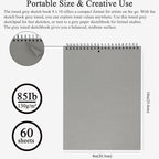 Fuxi Toned Gray Sketchbook 8x10, 60 Sheets Acid-Free Drawing Paper, Spiral - Image 2