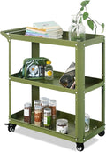 3 Tier Rolling Tool Cart with Lockable Silent Wheels, 330 LBS Capacity, Metal Service Cart for Home, Garage, Warehouse, Workshop