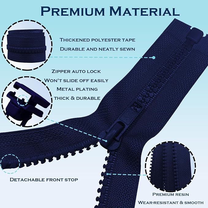 ANPURZII 2PCS #5 34 Inch Deep Navy Blue Separating Jacket Zippers - Image 3