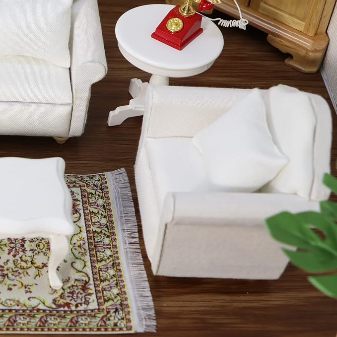 Dollhouse Couch with Pillow 1 12 Scale Miniature Sofa Arm Chair Living Room - Image 6