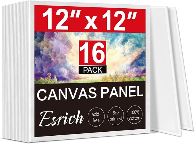ESRICH Canvas for Painting, 16 Pack Square Canvas Boards for Painting 12x12 by ESRICH