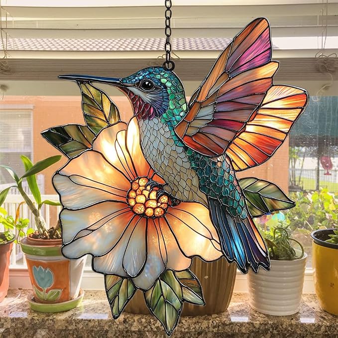 Hummingbird Mosaic Style Acrylic Suncatcher Stained Glass Effect Window Car - Image 4