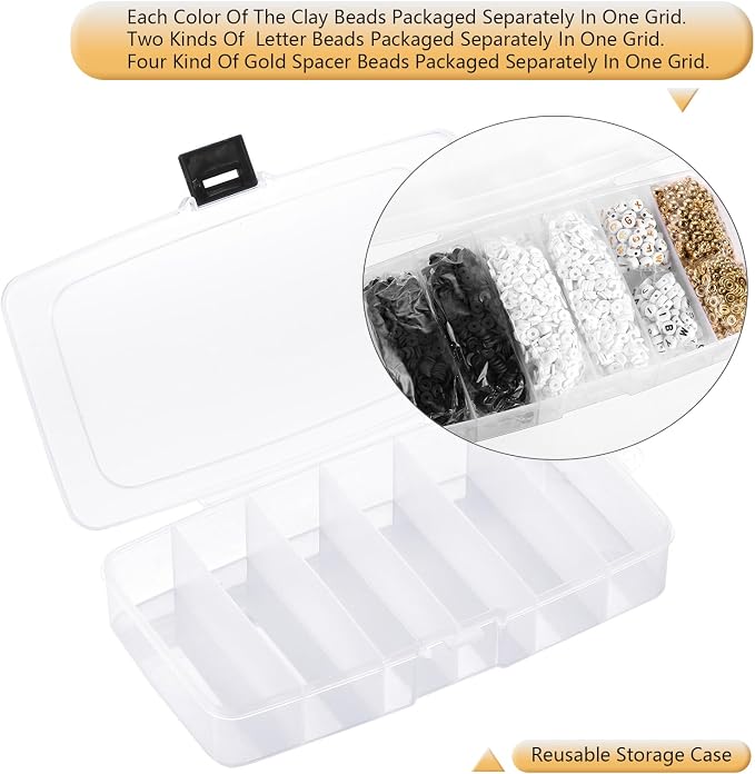 White Black Clay Beads Bracelet Making kit, Funtopia Heishi Beads Polymer Clay - Image 4