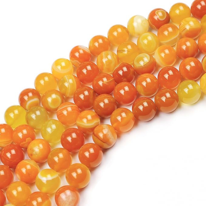 MJDCB Natural Stone Beads Orange Stripe Agate Round Loose Beads - Image 5