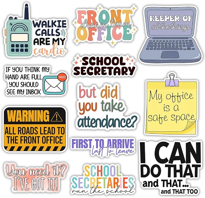 MAIANEY School Secretary Sticker Pack 12pcs – Funny Office Stickers by Maianey
