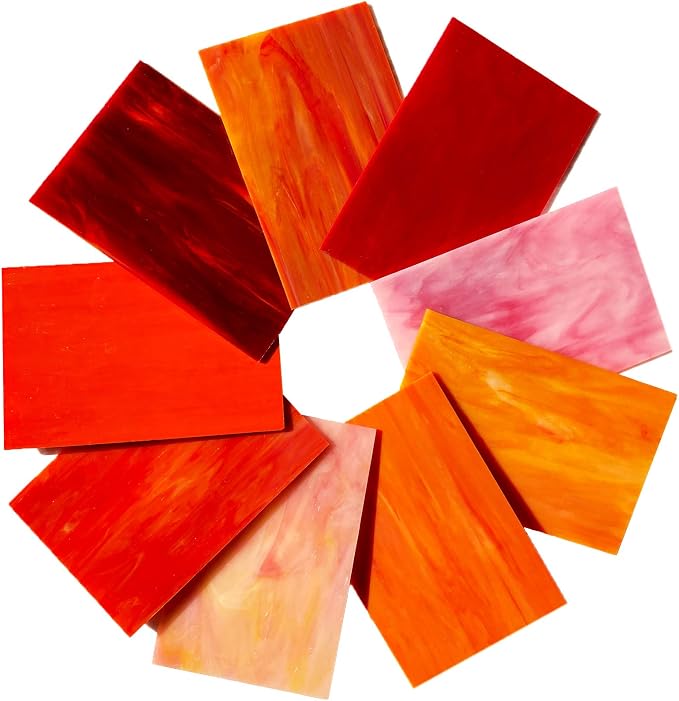 9 Pack Red Stained Glass Sheets, 4 x 6 Inch Mosaic Supplies Flame Collection - Image 2