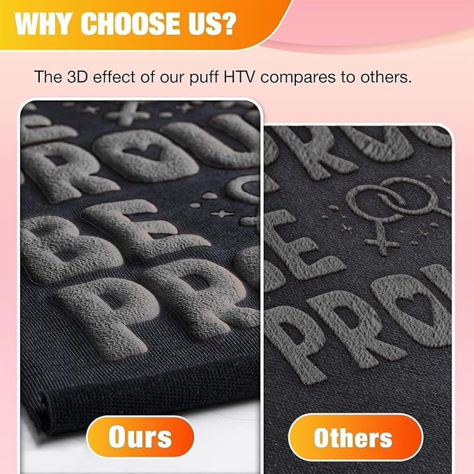 VinylRus Silver Puff Heat Transfer Vinyl -12” x 6ft Puffy 3D Grey Iron on Vinyl - Image 4