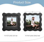 4x4 Picture Frame with Mat for 3x3, Wavy Edge Wooden Real Glass Photo Frame for - Image 3