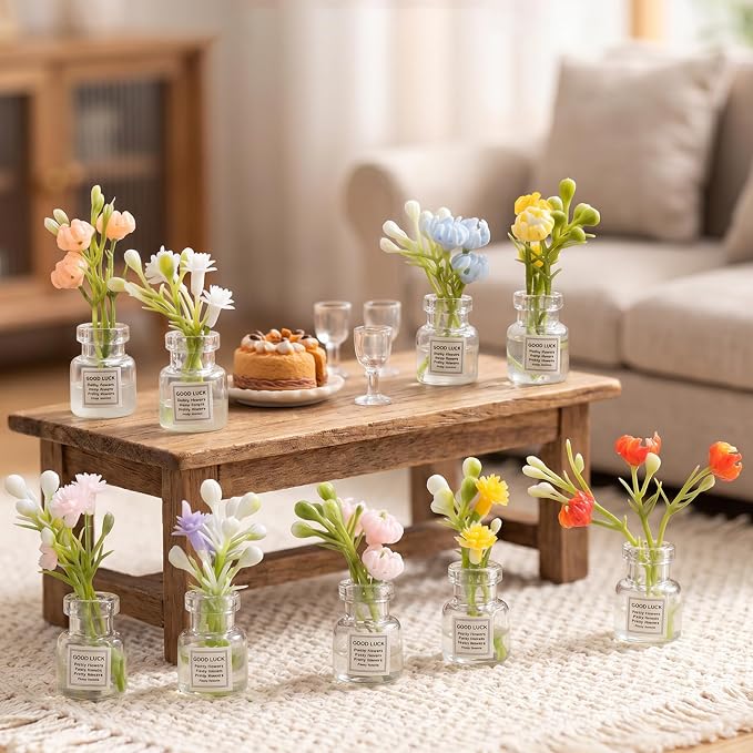 10Pcs Miniature Dollhouse Plant Flowers 1:12 Glow in The Dark Vase | Tiny Plant - Image 5