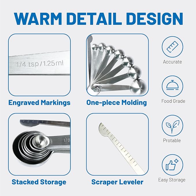 8PCS Measuring Spoons, Premium Heavy Duty Stainless Steel Measuring Spoons Cups - Image 4
