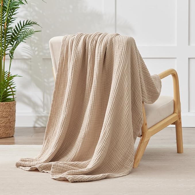 100% Cotton Muslin Blanket Twin 60" x 80", Breathable and Lightweight Cotton - Image 2