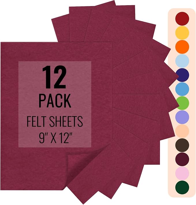 IONTACH 9" X 12" Felt Fabric Sheets 1.6mm Thick | Soft Felt by IONTACH
