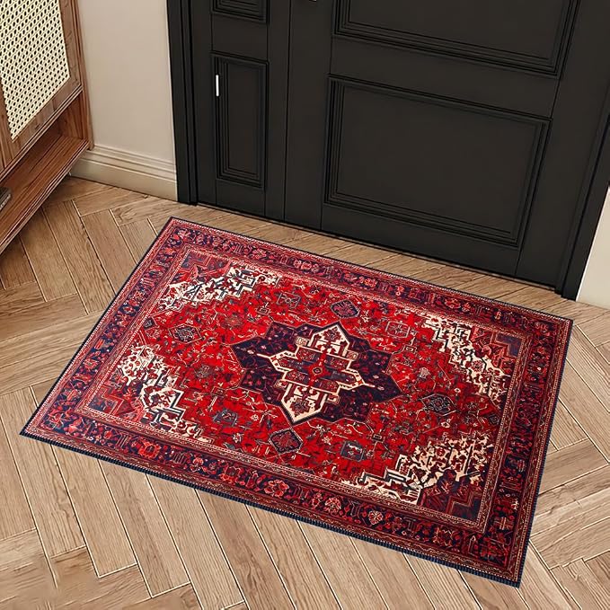 Persian Style Faux Cashmere Non-Slip Rug 15.7x23.6 Inches, Washable Low Pile - Image 2