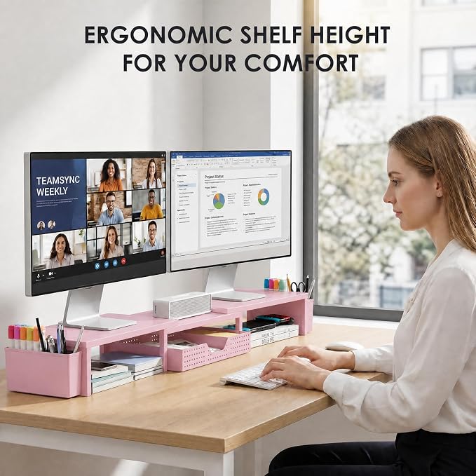 OPNICE Desk Organizers and Accessories, Dual Monitor Stand Riser - Image 2