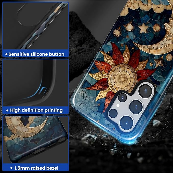 Case for Samsung Galaxy S26 Ultra Case, Sun Moon Stars Faux Stained Glass - Image 4