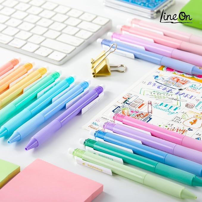 Lineon Erasable Gel Pens, 20 Colors Retractable 0.7mm Fine Point Erasable Pens - Image 8