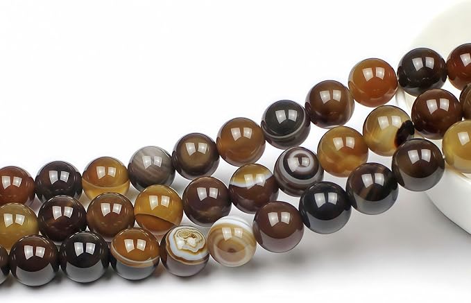 MJDCB Natural Stone Beads Coffee Stripe Agate Round Loose Beads - Image 3