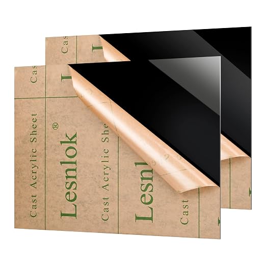 Lesnlok 8 x 12 Black Acrylic Sheet 1/8 inch Thick 3mm 2 Pieces Black Plexiglass by Lesnlok