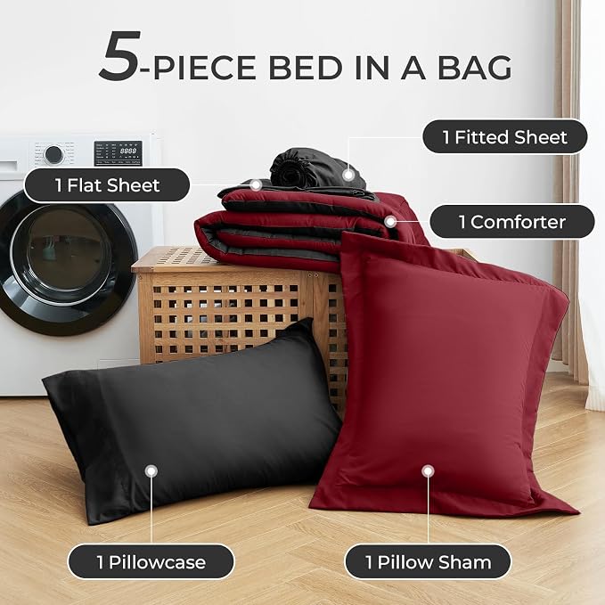 Sasttie Twin XL Comforter Set, 5 Pieces Reversible Twin XL Bed in a Bag - Image 7