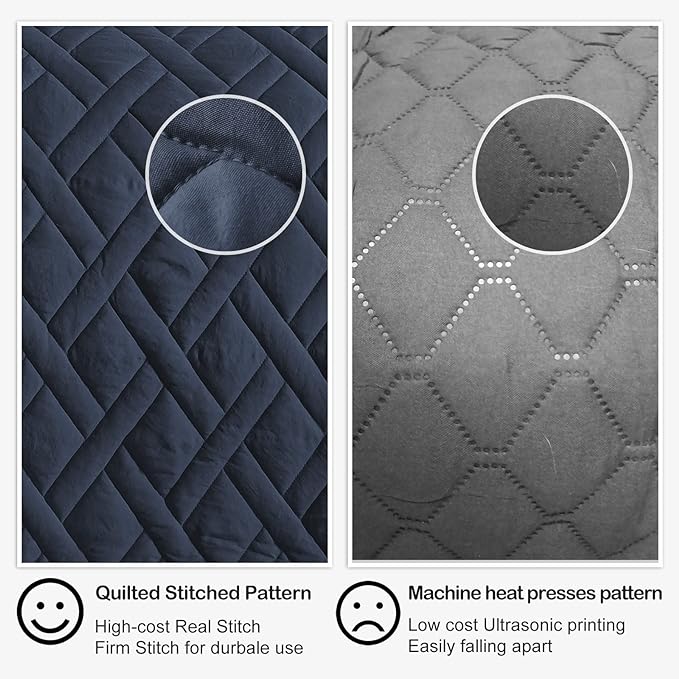 HORIMOTE HOME Quilt Set Queen Size Navy Blue, Classic Geometric Diamond - Image 5