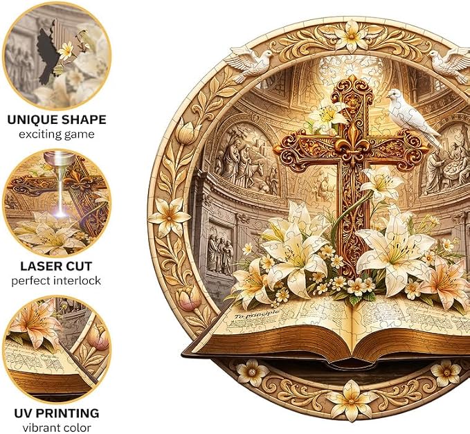 Jigfoxy Wooden Puzzles for Adults, Bible & Cross Jigsaw Puzzle - Image 4