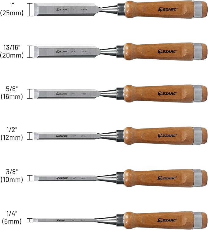 EZARC 6 Pieces Wood Chisel Tool Sets Woodworking Carving Chisel Kit - Image 4