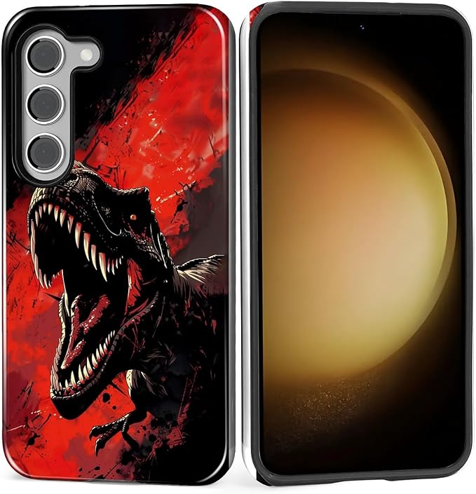 for Samsung Galaxy S23 Case, Cool Dinosaur Red Black Pattern Glossy 2 in 1 by Teonvpu